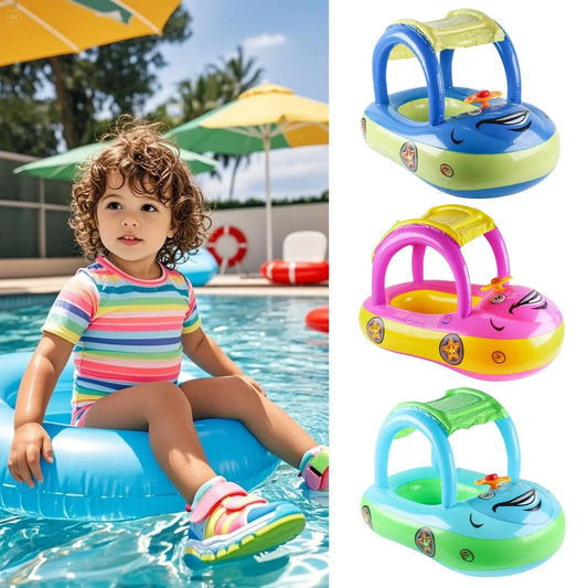 Toddler Pool Float with Canopy – Inflatable Car Design Swim Trainer