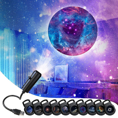 LED Galaxy Projector Night Light with 10 Interchangeable Space Films
