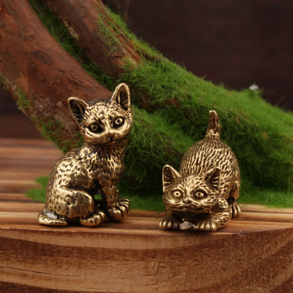 Brass Cat Figurines – Vintage Kitten Mini Statues