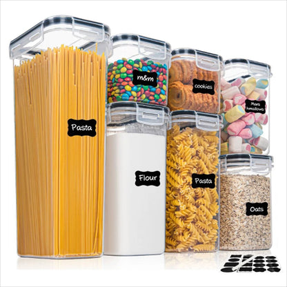 7pcs Airtight Food Storage Containers with Labels & Pen – BPA-Free Plastic