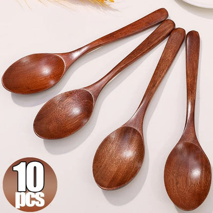 Long Wooden Spoons – 10pcs Set for Soup & Stirring