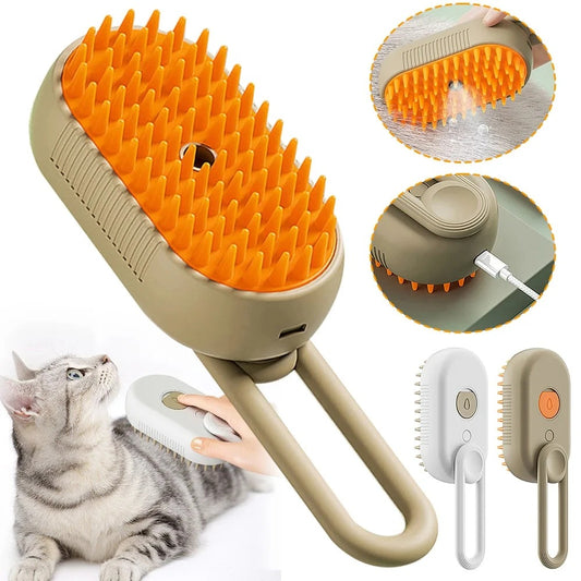 3-in-1 Cat Grooming Brush with Mist Spray – USB Rechargeable
