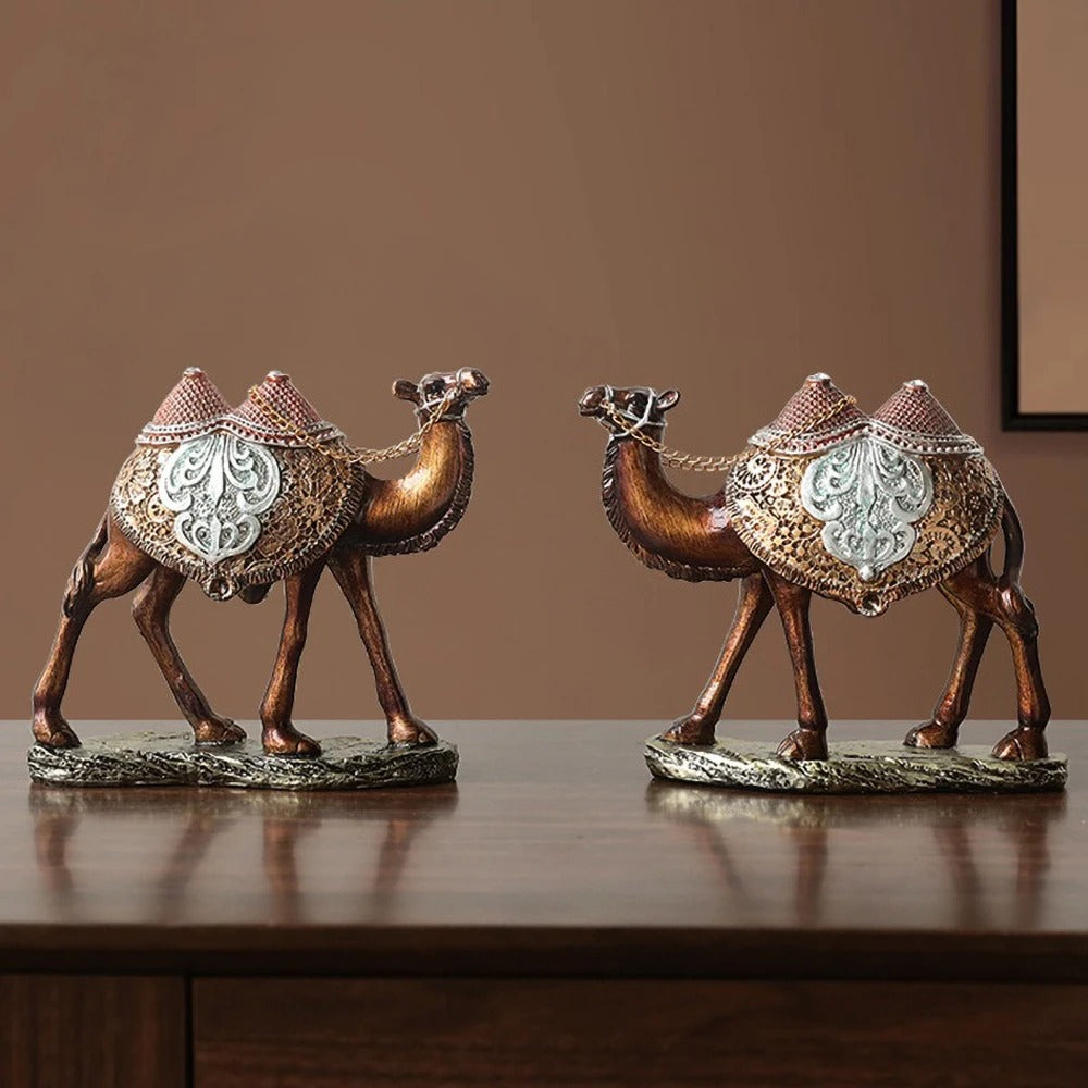 Ornate Camel Duo Figurines (Set of 2)