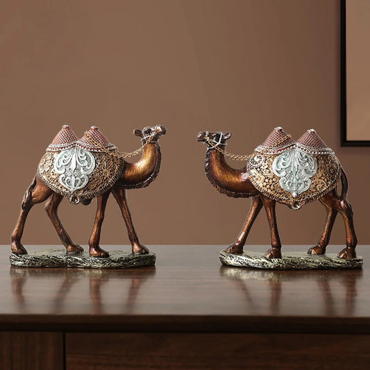 Ornate Camel Duo Figurines (Set of 2)