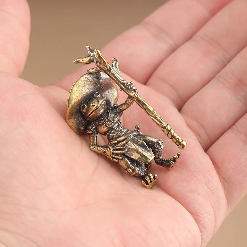 Vintage Brass Frog Wizard Figurine