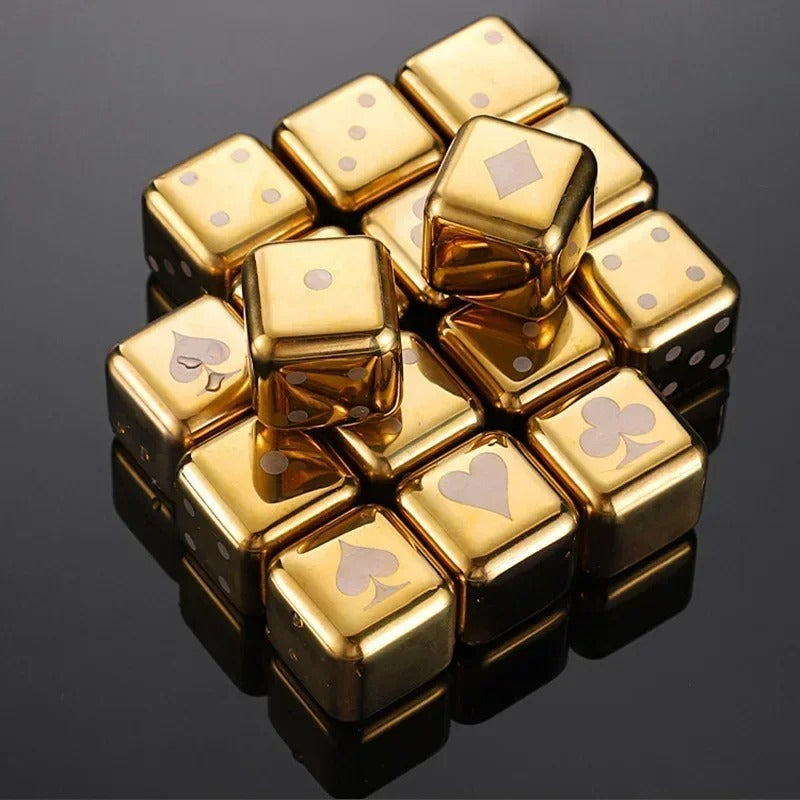 16-Piece Stainless Steel Reusable Ice Cubes Set – Silver & Gold Drink Chillers