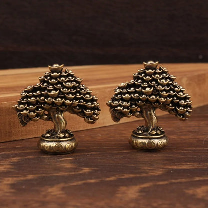 Brass Wealth Tree Figurines (Set of 2)
