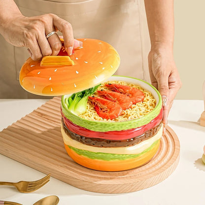Burger-Shaped Ceramic Bowl with Lid
