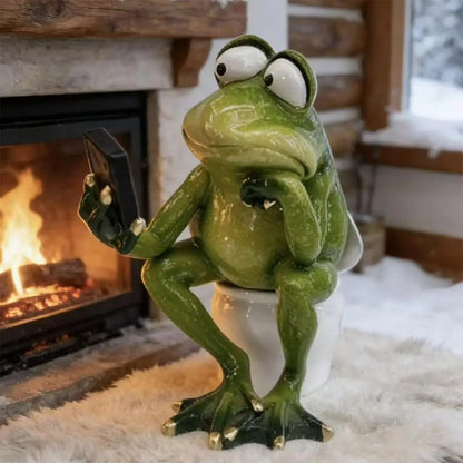 Frog on Toilet with Phone