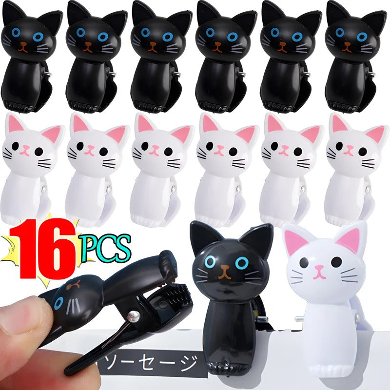 16-Piece Cute Cat Clip Set – Multipurpose Food Bag, Photo & Memo Clips