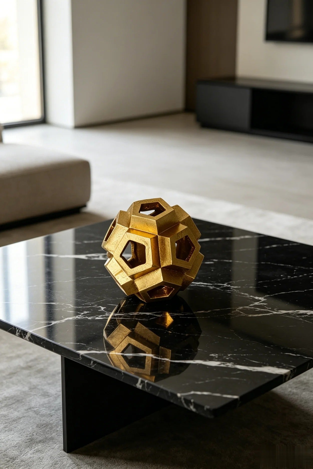 Gold Geometric Orb Sculpture