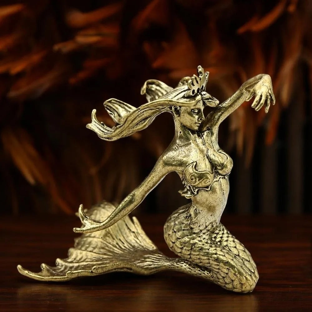 Elegant Brass Mermaid Sculpture