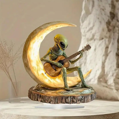 Moonlight Alien Guitarist Sculpture – Boho Tabletop Decor with LED Glow