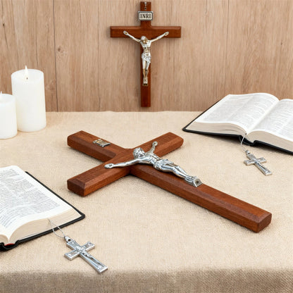 Hand-Carved Wooden Wall Cross with Jesus