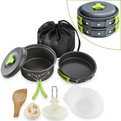 Camping Cookware Set – 10-Piece Compact Outdoor Cooking Kit with Carry Bag
