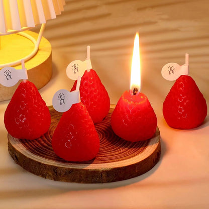 Handmade Strawberry Shaped Scented Candles - 4pcs