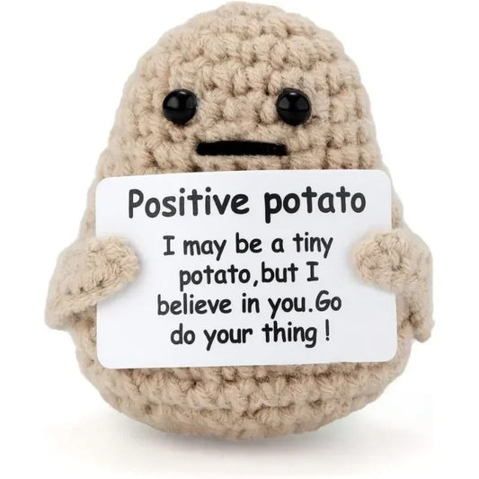 Mini Positive Potato Plush – Handmade Wool Doll with Motivational Card