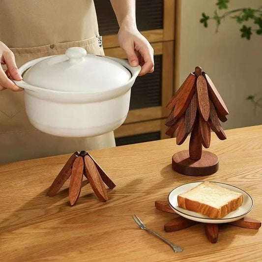 Tree Wooden Coaster Set with Holder – 3 Coasters & 1 Stand