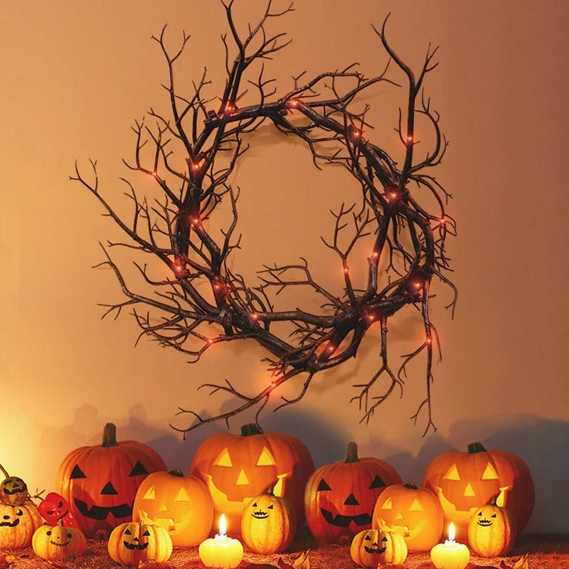 LED Black Branch Wreath