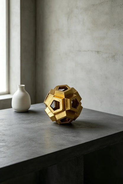 Gold Geometric Orb Sculpture