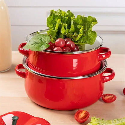 Tomato-Shaped Enameled Saucepan – Decorative Kitchen Cookware