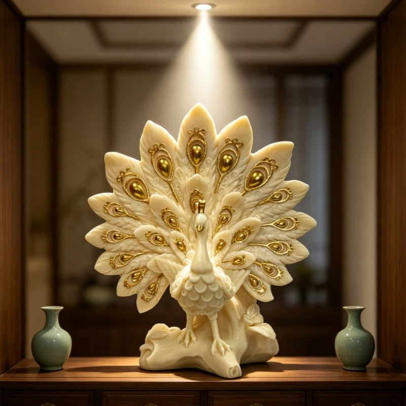 White & Gold Peacock Figurine