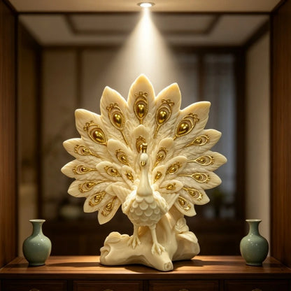 White & Gold Peacock Figurine
