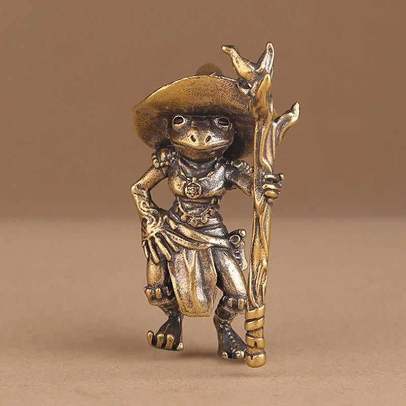 Vintage Brass Frog Wizard Figurine