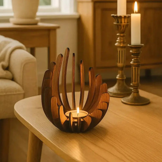 Hand-Assembled Wooden Lotus Candle Holder