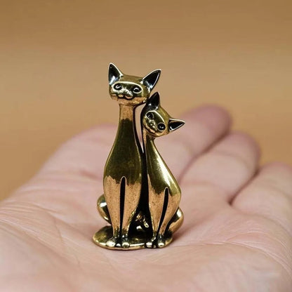 Vintage Brass Couple Cat Ornament