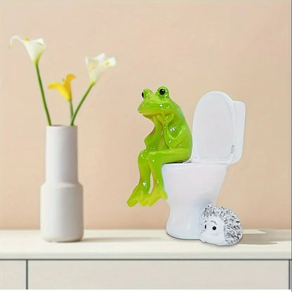 Frog on Toilet with Hedgehog