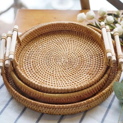 Handwoven Rattan Serving Tray with Handles
