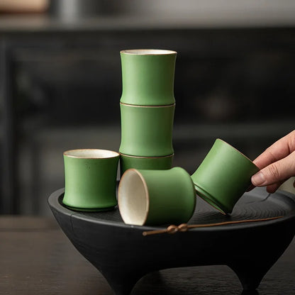 Bamboo-Inspired Ceramic Tea Cup Set
