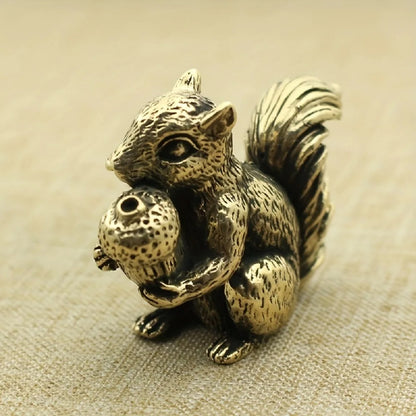 Antique Brass Squirrel Figurine – Solid Incense Holder