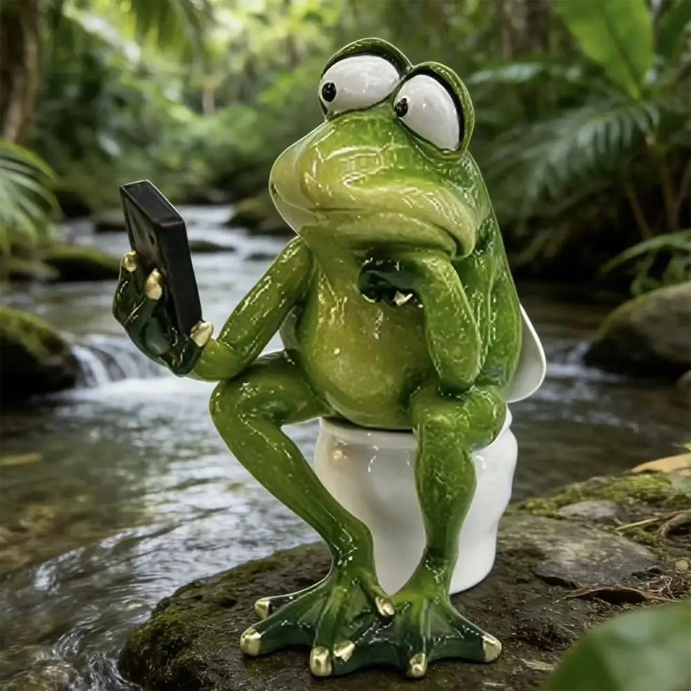 Frog on Toilet with Phone