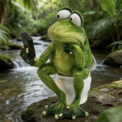 Frog on Toilet with Phone