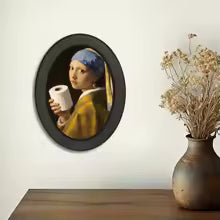 Funny Bathroom Wall Plaque – Girl with Toilet Paper Wooden Oval Wall Art