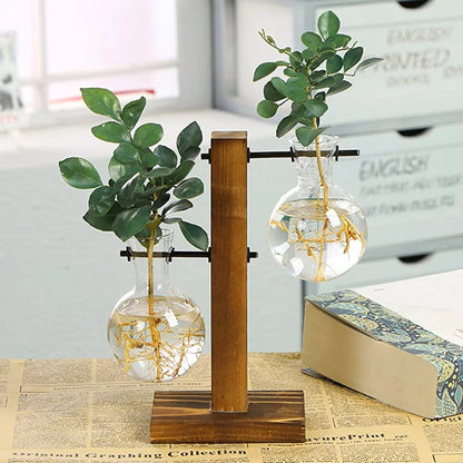 Glass Vase with Wooden Stand - 3 Styles Included