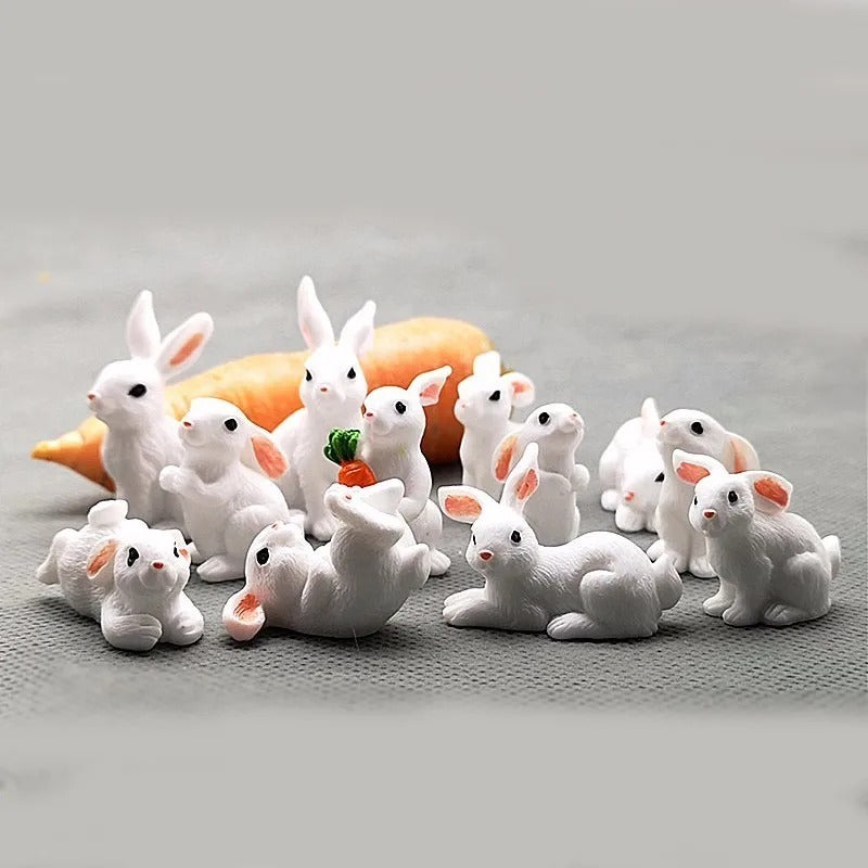 12-Piece Mini Bunny Figurine Set
