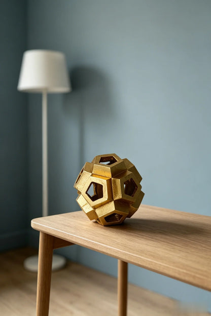 Gold Geometric Orb Sculpture