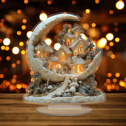 Moon Snow House with Base Acrylic Decoration