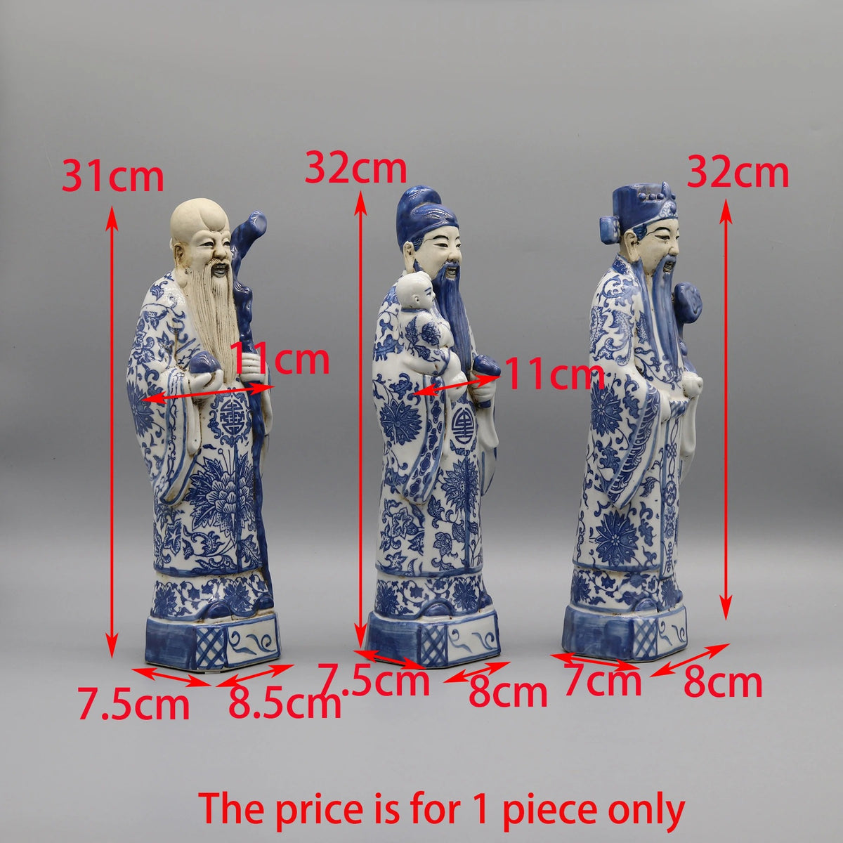 3-Piece Fortune, Prosperity & Longevity Figurine Set
