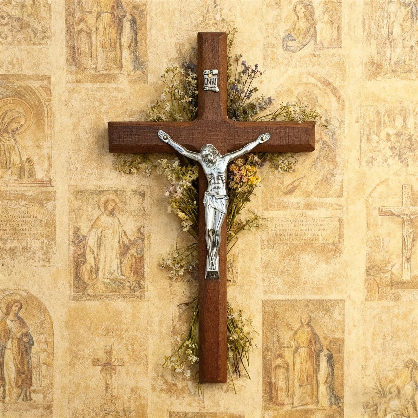 Hand-Carved Wooden Wall Cross with Jesus