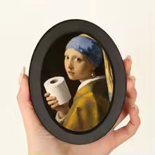 Funny Bathroom Wall Plaque – Girl with Toilet Paper Wooden Oval Wall Art