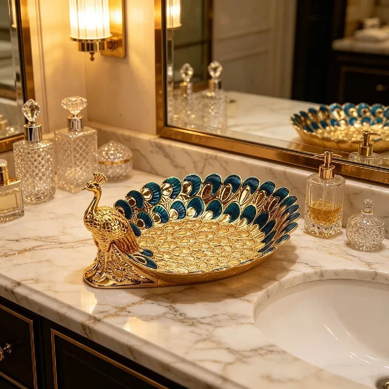 Luxury Golden Peacock Decorative Tray