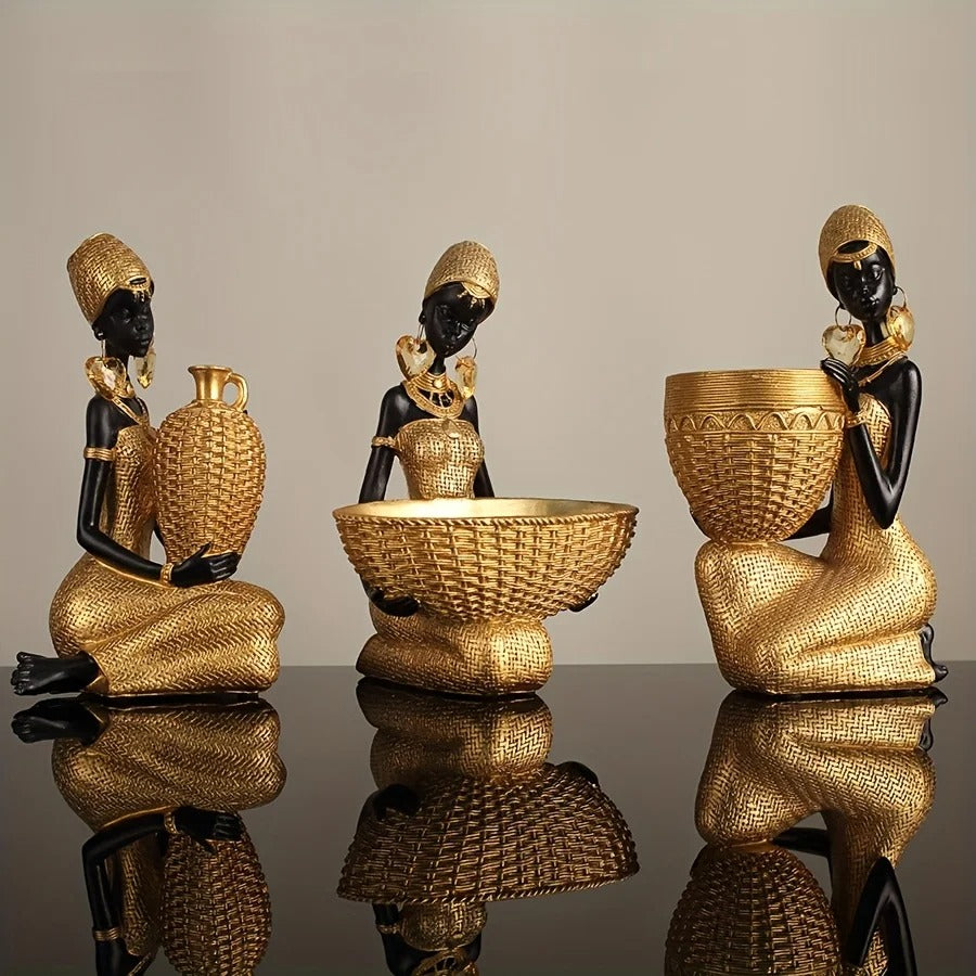 3-Piece African Lady Figurine Set