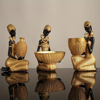 3-Piece African Lady Figurine Set