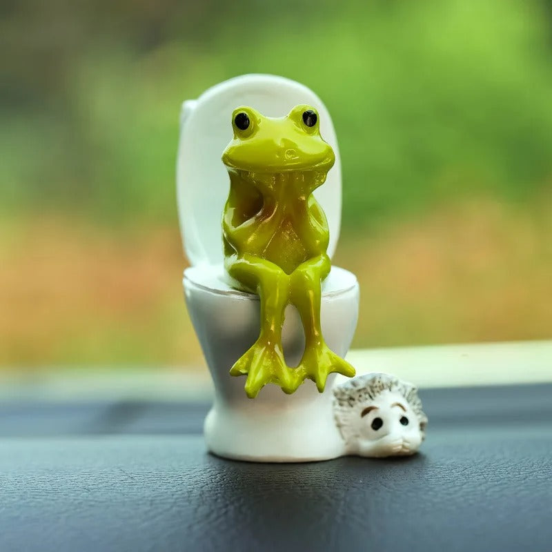 Frog on Toilet with Hedgehog