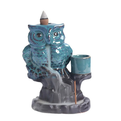 Ceramic Owl Backflow Incense Burner & Candle Holder