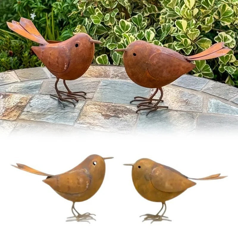Rustic Metal Bird Garden Ornament - 2Pcs